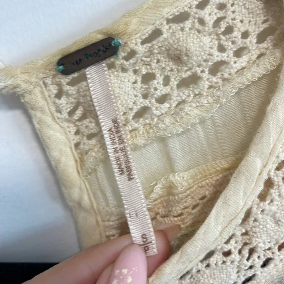 Free People Cream and Pink Floral Embroidered lined mini dress - Picture 2 of 4